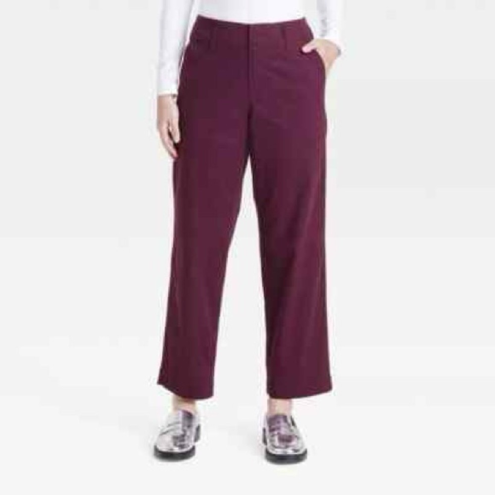 a new day High Rise Cotton Burgundy Straight Leg Ankle